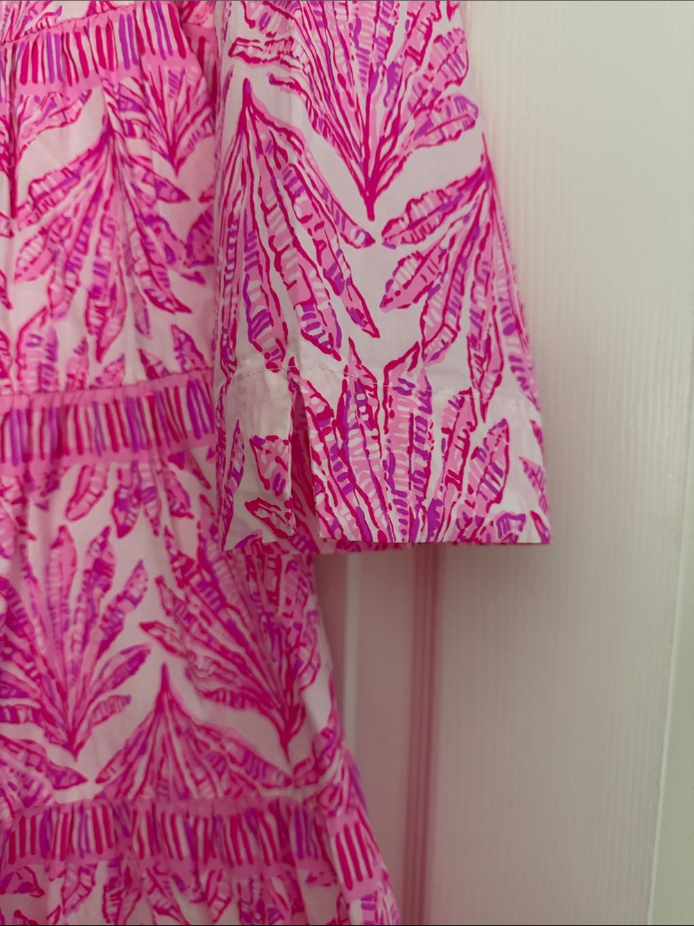 Lilly Pulitzer Hot Pink and White Printed Tiered Button Dress - Picture 4 of 6